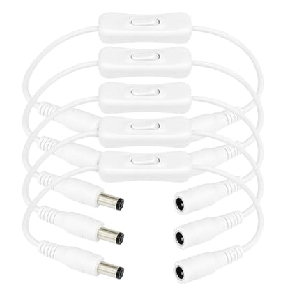Gebildet 5pcs 12V LED Strip Light Inline On/Off Switch Cable DC Jack (5.5x2.1mm) Male to Female Connector(White) - style: DC switch(white)