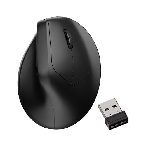 Keychron M5 8K Vertical Ergonomic Mouse Wireless, 2.4 GHz/Bluetooth 5.3/Wired Computer Mice Rechargeable, 5 Levels Up to 30K DPI with Programmable Buttons for Laptop macOS/Windows - Black - size: PixArt 3950 (8K Polling Rate)