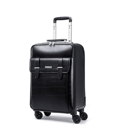 feilario Waterproof PVC Business Carry On Luggage, TSA Lock, Spinner Wheels | Hidden aluminum alloy handle, laptop pocket and magnetic front pocket keep business essentials smooth through airports - color: Black