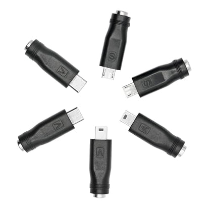 6Pcs DC 5.5mm x 2.1mm to USB Adapter, 5V DC 5521 Female to Type C & Micro & Mini USB Male Plug Convert Connector Power (Mixed) - style: DC to USB - 6Pcs(Mixed)