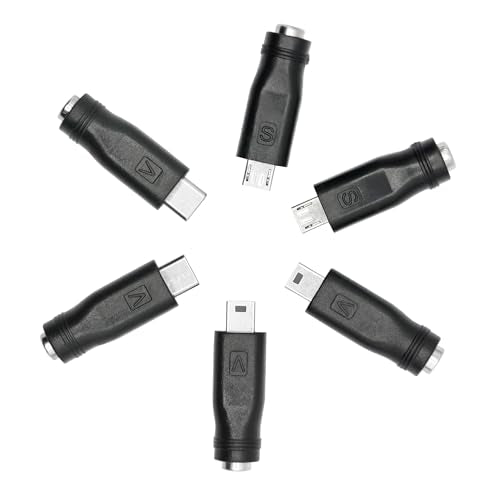 6Pcs DC 5.5mm x 2.1mm to USB Adapter, 5V DC 5521 Female to Type C & Micro & Mini USB Male Plug Convert Connector Power (Mixed) - style: DC to USB - 6Pcs(Mixed)