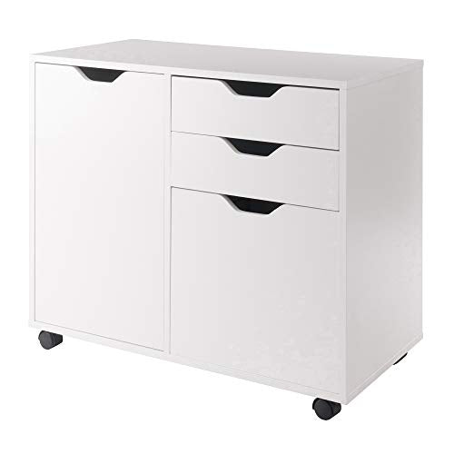 Winsome Halifax Mobile Storage Cabinet with Doors & Drawers, Stylish & Functional Home Storage Cabinet for Filing, Kitchen Organization, Moveable Furniture for Office, Dorms, Apartments - color: White, style: 1 Large Door, 3 Drawers