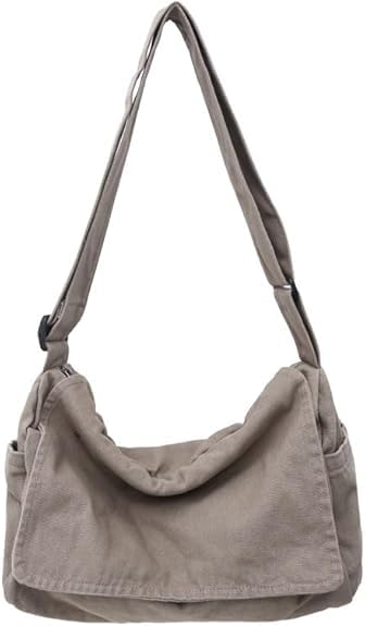 Canvas Messenger Bag Large Messenger Bags for Women Men Casual Canvas Crossbody Shoulder Bag with Multiple Pockets - color: Grey