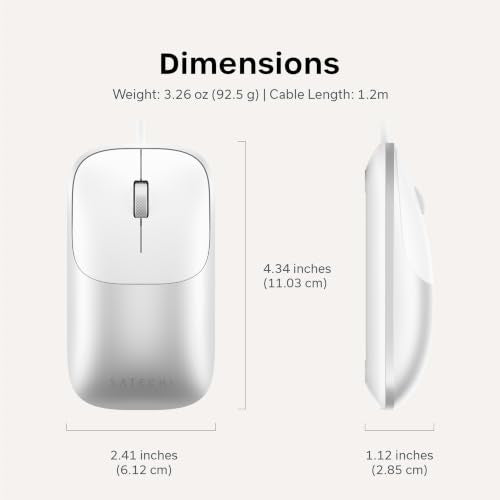 Satechi Slim LX Wired Mouse, Aluminum USB-C Design, Silver | Quiet click performance, for Mac and PC setups - color: Silver
