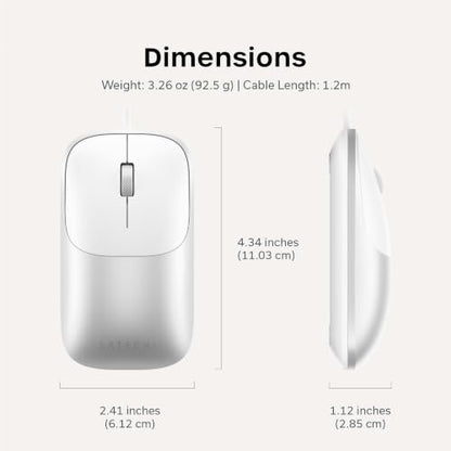 Satechi Slim LX Wired Mouse, Aluminum USB-C Design, Silver | Quiet click performance, for Mac and PC setups - color: Silver