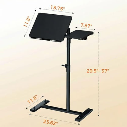 Aothia Small Standing Desk Rolling Table Adjustable Height, Laptop Mobile Stand with Wheels, Overbed Table, Portable Computer Workstation with Tiltable Desktop for Teacher Classroom Home Office, Black - color: Black