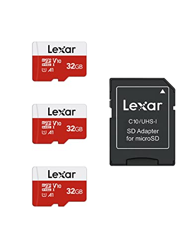 Lexar 32GB Micro SD Card 3 Pack, microSDHC UHS-I Flash Memory Card with Adapter - Up to 100MB/s, U1, Class10, V10, A1, High Speed TF Card (3 microSD Cards + 1 Adapter) - color: 32GB x3