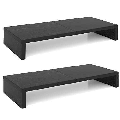 TEAMIX 2-Pack Monitor Stand Riser 20 inch, Wood Desk Computer Shelf, Black | For 2 Monitors, Laptop, Printer, TV, PC Tower, Full Keyboard Storage Underneath, Desk Organizer for Home Office, Gaming Setup - color: Black, size: 2 Pack-20 inch