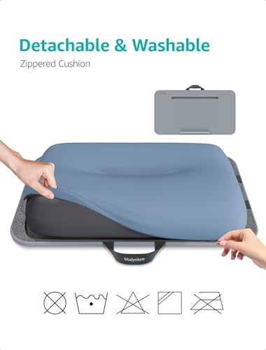 Istudyniture Lap Desk | Portable Laptop Desk & Stand – Fits Up to 17 inch – Washable Cushion, Built-in Phone Holder – for Bed, Couch, Sofa, Floor – Writing, Reading, Home Office – Large, Grayish Blue - color: Grayish Blue