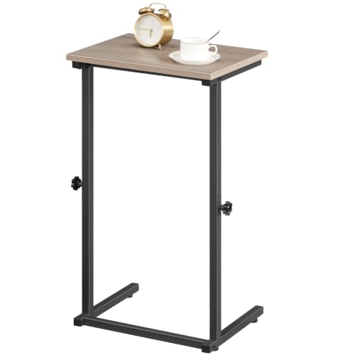 HOOBRO C Shaped End Table, Adjustable Height Sofa Side Table, Slide Under Couch Table, C Shaped Side Table for Small Spaces, for Living Room, Bedroom, Greige and Black BG71SF01 - color: Greige + Black
