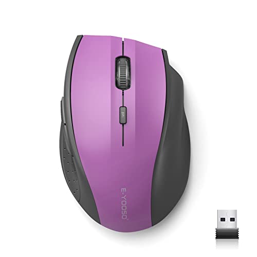 E-YOOSO Wireless Mouse for Laptop, Portable Optical Computer Mouse, 6 Buttons, Cordless 2.4GHz with USB Receiver, 5-Level 4800 DPI, 18 Months Battery Life, for PC, Chromebook, Windows, Mac(Purple) - color: Purple