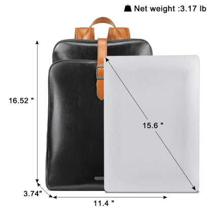 CLUCI Leather Backpack for Women, 15.6 inch Laptop Bag, Large Genuine Work Backpack Travel Back - color: 0-3 Black With Brown