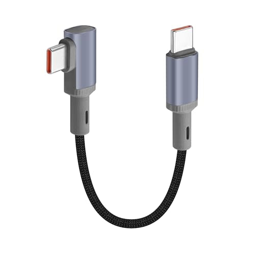 YACSEJAO 100W Short 90 Degree USB C to USB C Cable 5.9inch,Right Angle USB Type C Fast Charging & Data Sync Braided Cable with E-Marker Chip for Phone,Laptop,Auto (Straight to Side Angle) - style: Straight to Side Angle