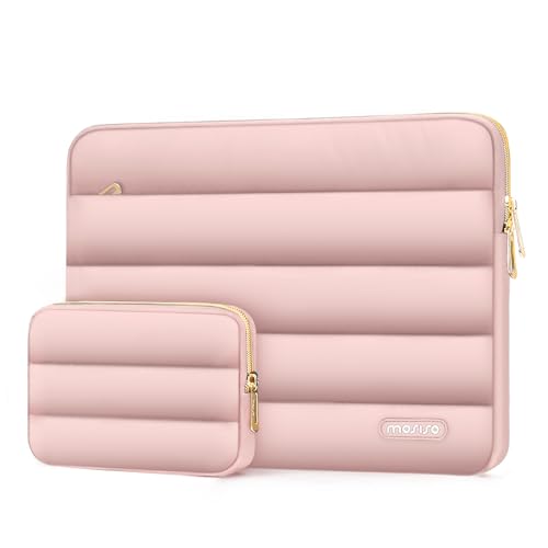 MOSISO Laptop Case 16 inch, 15-15.6 inch Puffy Laptop Sleeve Compatible with MacBook Pro 16 M5 M4 M3 M2 M1, HP Dell ASUS Acer Toshiba Lenovo, Polyester Horizontal Bag with Small Case, Pink - color: Pink, size: 16 inch