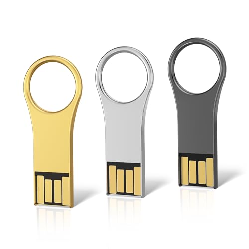RAOYI 3 Pack 32GB Metal Key Shape USB Flash Drive, USB 2.0 Memory Stick Thumb Drives Jump Drive (Black/Silver/Gold, 3 Mixed Colors) - color: mix color 3 pack, size: 32GB-2.0