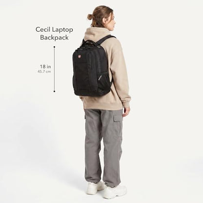 SWISSGEAR Cecil Laptop Backpack, Fits Most 16-Inch Laptops, Three-Compartment Design, Airflow Back Panel, Black, 27.3L, 18-Inch - color: Black/Gold