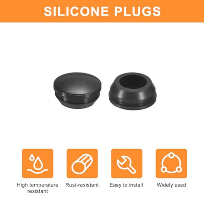 UXCELL 25pcs Silicone Plugs - Rubber Round Snap-in Locking Hole Stoppers for 14-15mm Hole, Waterproof for Metal Tube & Furniture End Caps, Black - size: 14-15mm