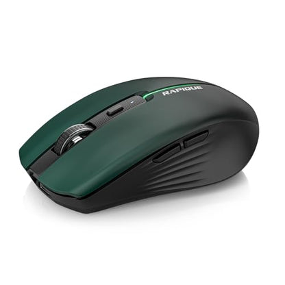 RAPIQUE Bluetooth Wireless Mouse, Bluetooth 5.1 & 2.4G, Green-to-Black | USB-C Rechargeable, Silent Click, 3-Device Switching, Ergonomic 6-Button for Windows/macOS/Android/iOS/Laptop/MacBook - color: Green Gradient
