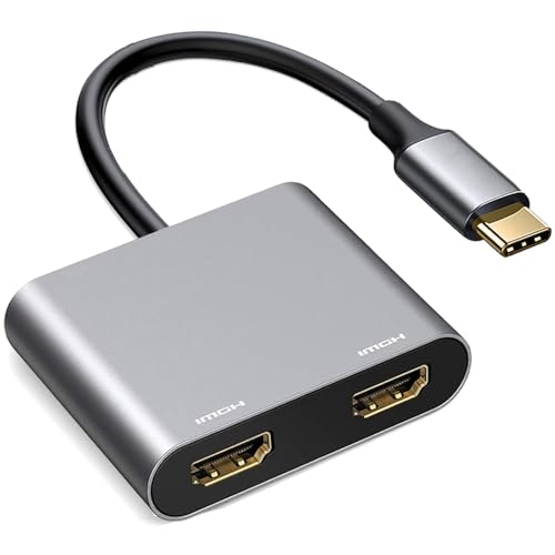 USB C to Dual HDMI Adapter, 4K@60Hz USB C Hub with Dual Monitor Display, HDMI Splitter for MacBook Pro Air, Windows Laptop, USB Type C Multiport Adapter for C-Port Laptop, MacBook, Plug and Play