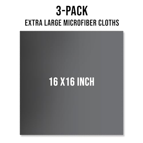 JUNRO 3-Pack 16x16 Inch Extra Large Lint-Free Microfiber Cleaning Cloths for Laptop, LCD TV, Computer Screen, Monitor, Tablet, Camera Lens, Glass, Telescope, iPhone, iPad, Other Delicate Surfaces