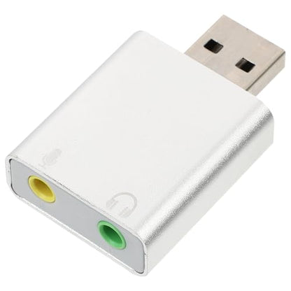 USB External Stereo Sound Card Adapter with Headphone and Microphone Jack Plug and Play USB Audio Converter for Laptop Desktop Silver Aluminum Alloy