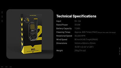 Nitecore BlowerBaby BB2 USB Rechargeable Electronic Air Duster Blower for Camera, Keyboard, Laptop Cleaning with Built-in LED, Include Cable Organizer