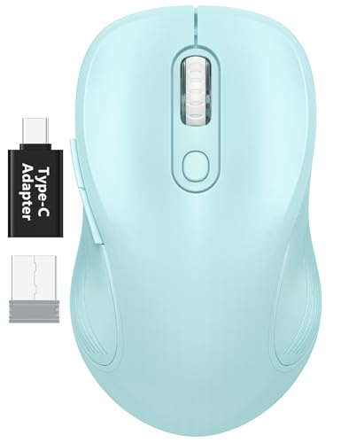 WisFox 2.4G Wireless Mouse for Laptop, Ergonomic Computer Mouse with USB Receiver and Type-C Adapter, 3 Adjustable Levels DPI, 6 Button Cordless Wireless Mice (Baby Blue) - color: Baby Blue