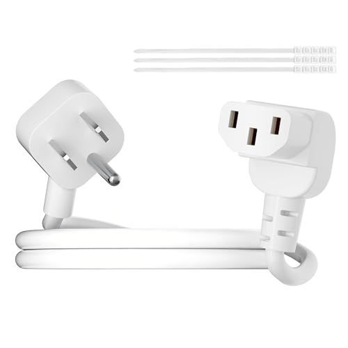 Adoreen 2 Ft Computer TV Replacement Power Cord White, Low Profile Flat Plug to 90 Degree Angled L-Shaped 18AWG 3-Prong AC Universal Power Supply Cable for Printer, PC, Monitor TV LCD, ETL+Ties - size: 2FT, style: Angled to Angled