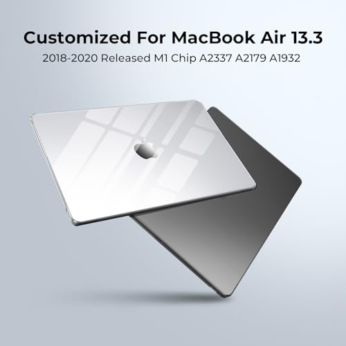 EooCoo for MacBook Air 13.3 inch Case with Keyboard and Screen Protector | Ultra Thin and Transparent, Hard Case Compatible with MacBook Air 13.3 inch M1 Chip 2021-2018 with Retina Display - color: Crystal Black