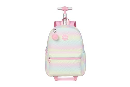 Rolling Backpack with Wheels School Trolley Laptop Bag with Lunch Box 3pc Set for women (PU PINK) - color: Pu Pink