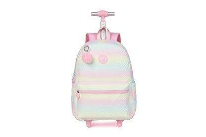 Rolling Backpack with Wheels School Trolley Laptop Bag with Lunch Box 3pc Set for women (PU PINK) - color: Pu Pink