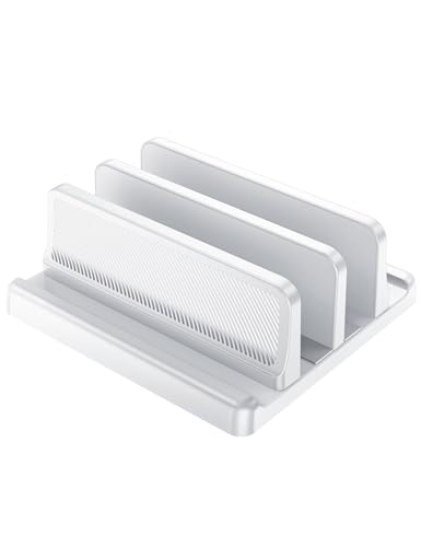 EAXBUX 4 in 1 Vertical Laptop Stand Holder,Adjustable ABS Plastic Desktop Management Notebook Dock,Vertical Laptop Stand Space-Saving for All MacBook/Surface/Samsung/HP/Dell/Chrome Book(White) - color: White, size: 2-Slot