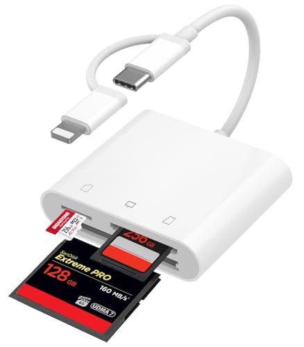 USB C SD Card Reader for iPhone 17/16/14/iPad, 3-Slot USB Type C to CF/SD/MicroSD Adapter Supports Compact Flash/SD/MicroSD 3 Slot, Compatible with Phone/Android/Laptop, Plug&Play