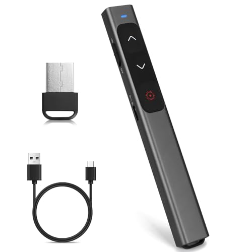 LaserClass 2 Safe Red Laser (≤1mW) Pointer Remote for Keynote, Laptops, and Google Slides — Supports Hyperlinks (Gray Pen/Red/USB Interface)