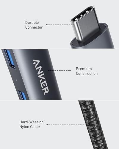 Anker USB C Hub Adapter, 5-in-1 USB C Adapter with 4K HDMI, Ethernet Port, 3 3.0 Ports, for MacBook Pro, iPad Pro, XPS, Pixelbook, and More