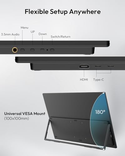 MESWAO 24 Inch Portable Monitor 120Hz FHD IPS Laptop Screen Extender, Large Travel Monitor with NO-Tipping 180° Stand & VESA, HDMI USB-C Second Screen for MacBook PC Home Office Gaming - size: 23.8