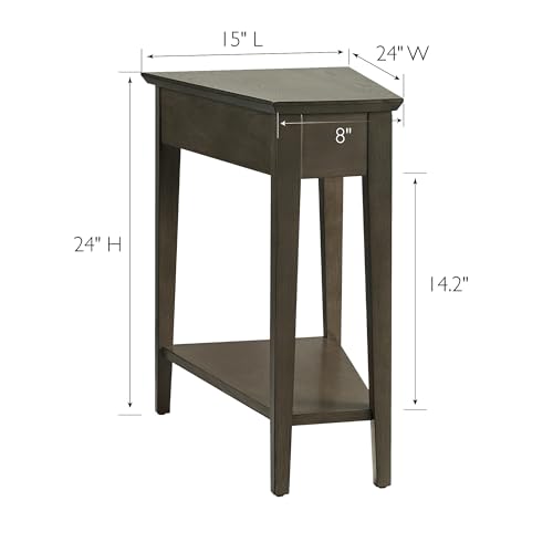 Leick Home Teegan End Table, Solid Wood, Bottom Display Shelf, Narrow Wedge, For Living Room/Bedroom, Smoke Gray, 24.0 in L x 15.0 in. W x 24.0 in. H - color: Smoke Gray
