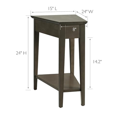 Leick Home Teegan End Table, Solid Wood, Bottom Display Shelf, Narrow Wedge, For Living Room/Bedroom, Smoke Gray, 24.0 in L x 15.0 in. W x 24.0 in. H - color: Smoke Gray