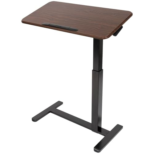 Mount-It! Rolling Bedside Table, Overbed Tray Table on Wheels for Hospital or Home Meals in Bed, Adjustable Height Tilting Swivel Standing Laptop Desk 31"x15" with Wheels, Walnut Color 27" to 41" High