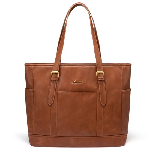 LOVEVOOK Laptop Tote Bag for Women,Leather Work Computer Briefcase Bag | Large Cup Holder,15.6 Inch Work Tote,Professional Briefcase,Teacher Commuter Shoulder Bag,Office,Travel,Gift - color: Retro Brown, size: 15.6 Inch
