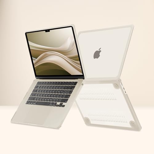 MOSISO Compatible with MacBook Air 15 inch Case M5 2026 M4 M3 M2 2025-2023 | A3448 A3241 A3114 A2941,Anti-Cracking,Heavy Duty Shock-Absorbing Hard Shell Case with TPU Bumper&Keyboard Cover, Starlight - color: Starlight