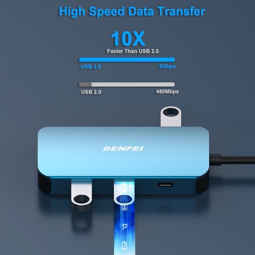 BENFEI USB C Docking Station, 8-in-1 USB C Hub with Triple Display Dual HDMI, VGA, 3*USB 3.0, 100W Power Delivery, 3.5mm AUX Audio Compatible with MacBook Pro, XPS and More - color: Blue, size: 8-in-1