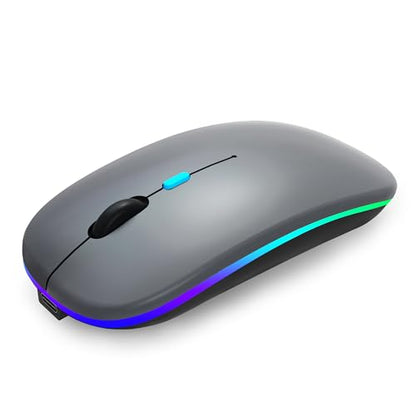 AIKOKOK Wireless Bluetooth Mouse, Rechargeable, Dual Mode Bluetooth 5.2 & 2.4G USB, LED Lights, Slim, Silent, Portable Computer Mouse for Laptop, PC, MacBook, iPad, Tablet (Grey) - color: Grey