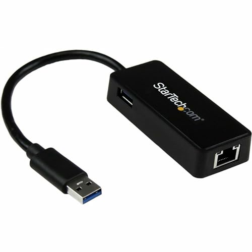 StarTech.com USB 3.0 Ethernet Adapter - USB 3.0 Network Adapter NIC with USB Port - USB to RJ45 - USB Passthrough (USB31000SPTB), Black, 0.7" x 1.4" x 5" x 5" | USB 3.0 Network Adapter with USB Port, USB Passthrough - color: Black, size: 1-Port, style: US
