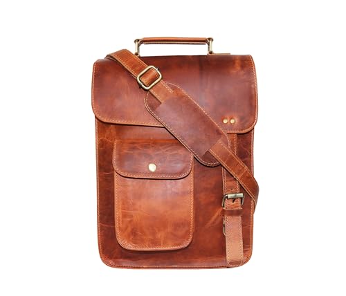 leather messenger bag laptop case office briefcase gift for men computer distressed shoulder bag - style: 13 Inches