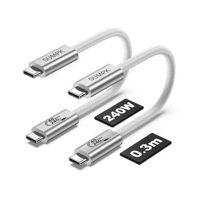 USB4 Cable 1 FT 2 Packs, 240W Fast Charging USB C to USB C Short Cord | 40Gbps High Speed Data Transfer, 8K Video Monitor Dual 4K Display, Braided, Compatible for Thunderbolt 4, 3, iPhone 16 15 - size: 1 ft