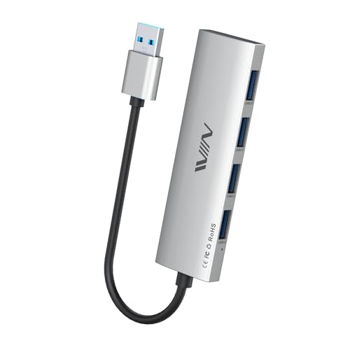 USB 3.0 Hub, 4 Port USB Hub Splitter, USB A Expander Portable USB Adapter Multiport Data Hub for Laptop, iMac Pro, MacBook Air, Mac mini/Pro, Surface Pro, USB Flash Drives, and Mobile HDD-Sliver