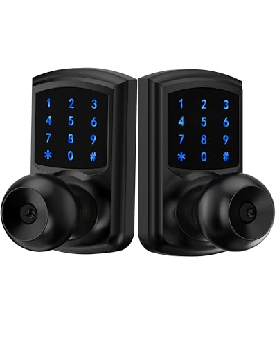 Keyless Entry Door Lock Keypad Smart Door Knob Electronic Digital Code Lock | Zinc Alloy Anti-Bump Security One-Slide Passage Mode Switch 20 User Codes One-Time Guest Code 15 Min Easy DIY Install - size: HL-668K Matte Black 2pack