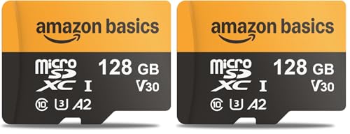 Amazon Basics 128GB microSDXC Memory Card with Adapter for Smartphones, Drones, Cameras, Full HD, Read Speed Up to 200MB/s, 2-Pack - size: 128GB (Pack of 2)
