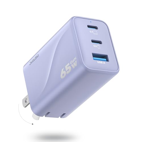 65W GaN USB C Wall Charger Block Purple 3-Port iPhone 17 16 15 Type C Charger Fast Charging Power Adapter Brick Cube for MacBook, ipad, Laptops, Tablets, Samsung S25/S24/S23, Pixel - color: Purple S